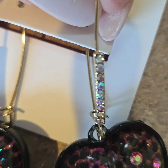 Betsey Johnson Glitter Heart Dangle Earrings - Picture 3 of 8